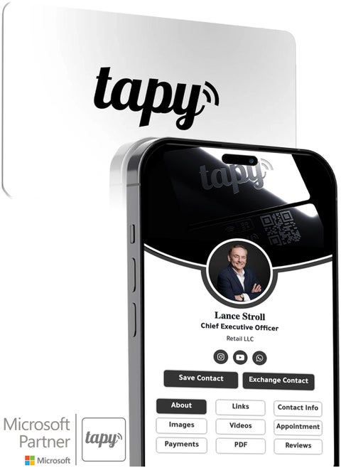 Tapy NFC Digital Business Card Premium Pearl White PVC Smart Card Instant Networking Contactless Technology iOS and Android Compatible Powered by Microsoft