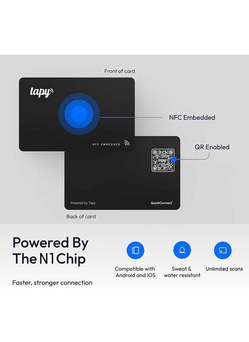 Tapy NFC Digital Business Card Premium Pearl White PVC Smart Card Instant Networking Contactless Technology iOS and Android Compatible Powered by Microsoft