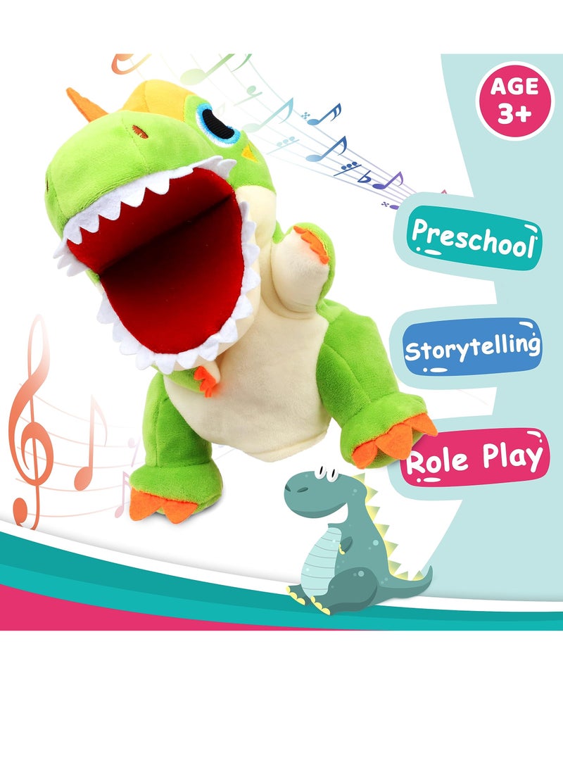 SYOSI Dinosaur Hand Puppet T-Rex Plush Toy for Kids Realistic Dinosaur Hand Puppet Plush Toy Soft and Huggable Role Play Toy for Imagination Games and Storytelling Interesting Role Play Green - Image 2