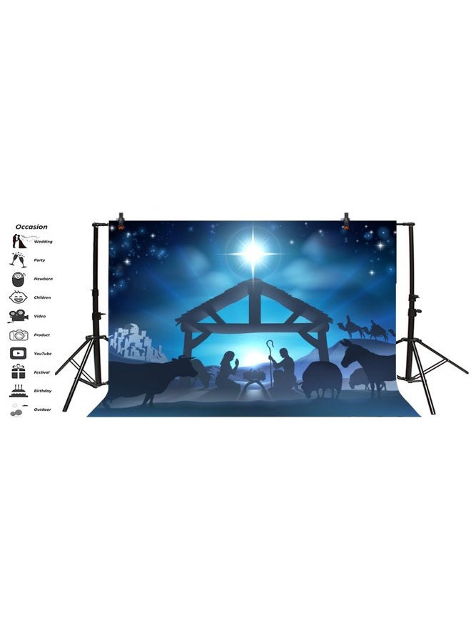 LFEEY 10x8ft Birth of Jesus Backdrop Christmas Night Manger Nativity Scene Silhouette Background Farm Barn Stable Christianity Photography Prop Studio Photo Booth Props - Image 3