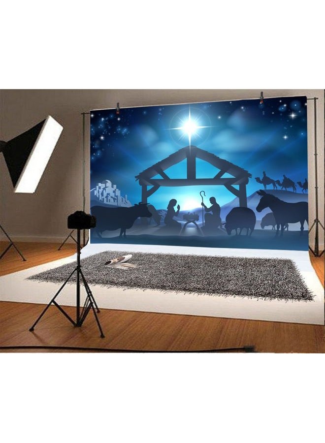 LFEEY 10x8ft Birth of Jesus Backdrop Christmas Night Manger Nativity Scene Silhouette Background Farm Barn Stable Christianity Photography Prop Studio Photo Booth Props - Image 2