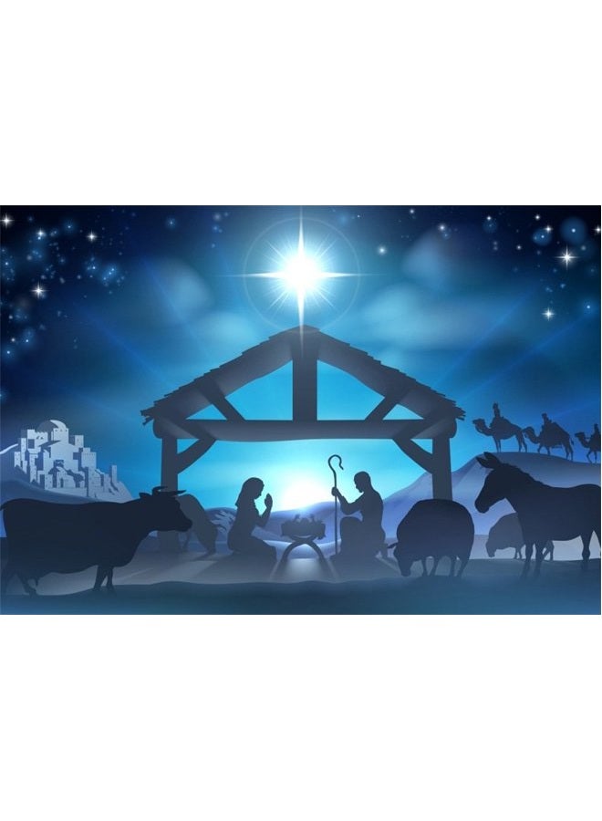 LFEEY 10x8ft Birth of Jesus Backdrop Christmas Night Manger Nativity Scene Silhouette Background Farm Barn Stable Christianity Photography Prop Studio Photo Booth Props - Image 1