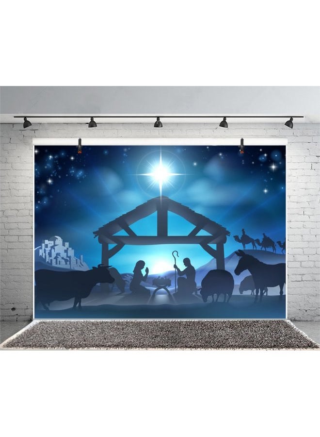 LFEEY 10x8ft Birth of Jesus Backdrop Christmas Night Manger Nativity Scene Silhouette Background Farm Barn Stable Christianity Photography Prop Studio Photo Booth Props - Image 4