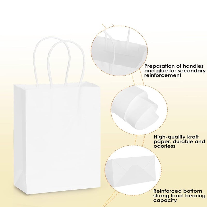 Aakriti Kraft Paper Gift Bags With Handles - White Small Shopping, Birthday, Wedding Party Favour, Merchandise Bags | Size: 7x3.5x8.5 Inch (Pack of 25) - Image 2