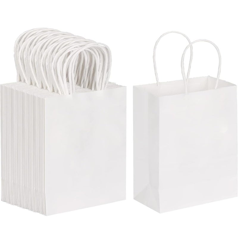 Aakriti Kraft Paper Gift Bags With Handles - White Small Shopping, Birthday, Wedding Party Favour, Merchandise Bags | Size: 7x3.5x8.5 Inch (Pack of 25) - Image 1