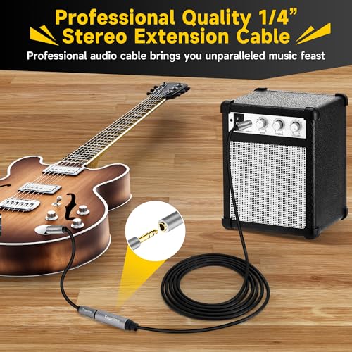 Togconn 1/4 inch Extension Cable 50 Feet, 6.35mm 1/4" TRS Male to Female Stereo Adapter Jack，Quarter inch Headphone Guitar Extension Cable, Hi-Fi Sound, Gold Plated Connectors, Oxygen-Free Copper OFC - Image 4