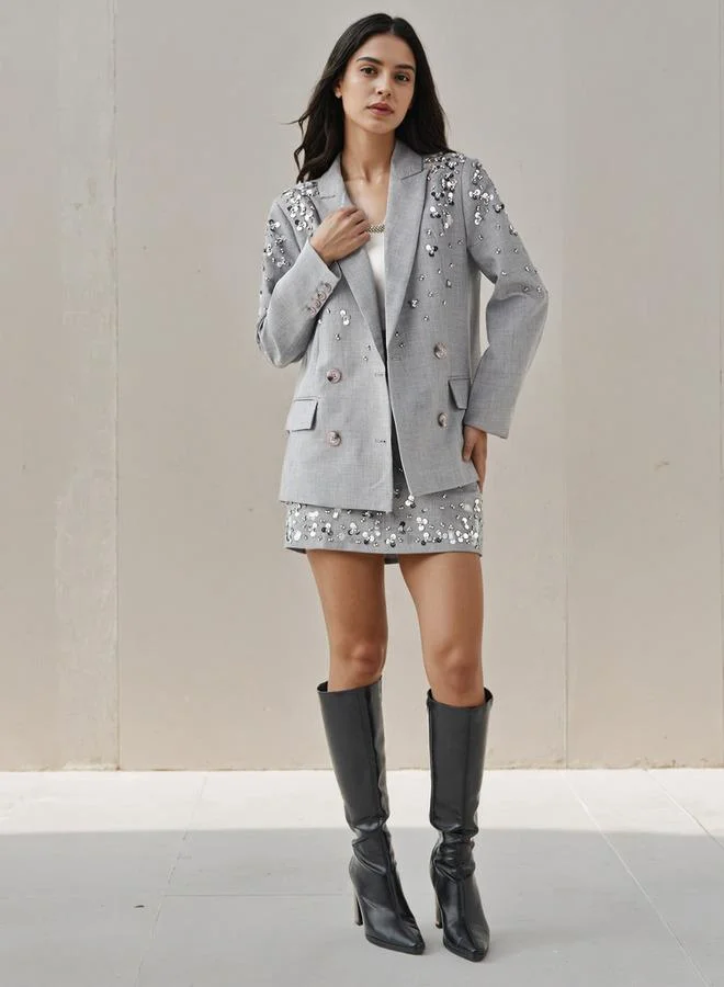 2Xtremz 2Xtremz Double Breasted Jacket with Sequin Embellished Detail