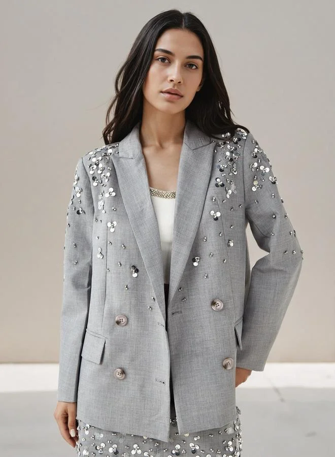 2Xtremz 2Xtremz Double Breasted Jacket with Sequin Embellished Detail