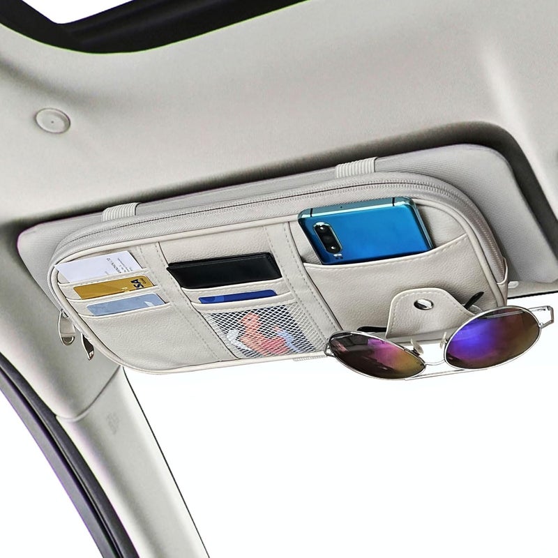 Da by Car Sun Visor Organizer - PU Leather Auto Interior Accessories with Multi-Pocket Storage Pouch (Gray) - Image 1