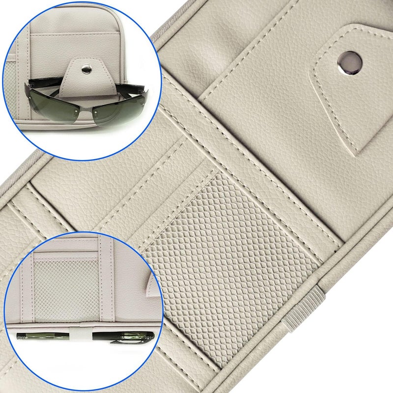 Da by Car Sun Visor Organizer - PU Leather Auto Interior Accessories with Multi-Pocket Storage Pouch (Gray) - Image 4