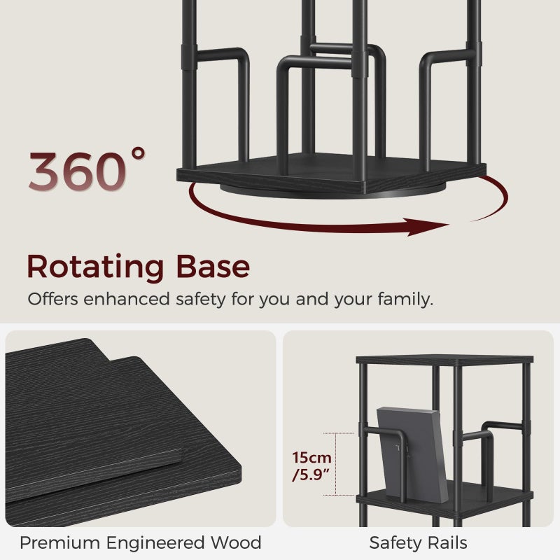 MAHANCRIS 5-Tier Rotating Bookshelf, Freestanding Corner Bookshelf, 360Â° Spinning Bookcase, Industrial Style Storage Rack with Rails, for Living Room, Bedroom, Study, Black BKBK1601 - Image 5