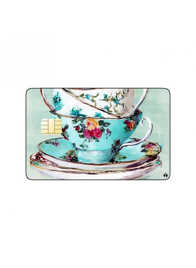 RKN PRINTED BANK CARD STICKER Beautiful Colorful Teacups Drawing - Image 1