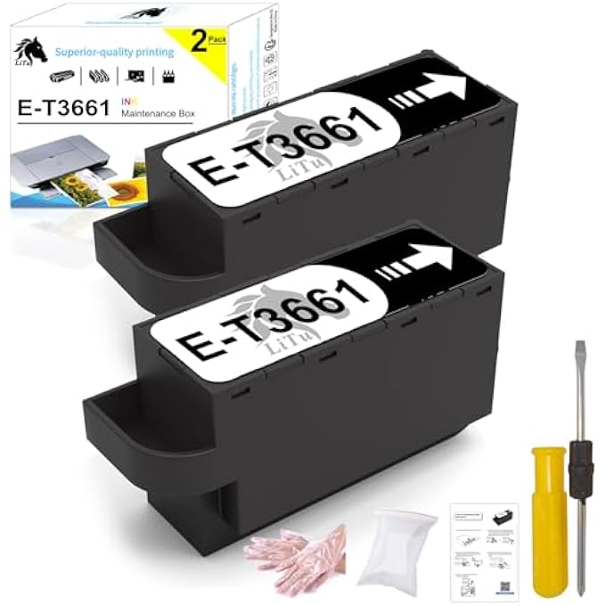 2-PACK T3661 T366100 MAINTENANCE BOX REMANUFACTURED FOR EXPRESSION XP-15000 XP-6100 XP-6000 XP-8500 XP-8600 XP-8700 XP-8800 XP-970 PRINTER, COMPATIBLE FOR T3661 INK MAINTENANCE E9BOX - Image 1