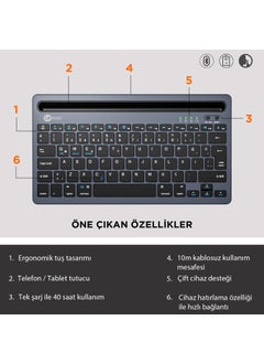 BK100 Wireless Bluetooth Multi-Device Compatible Rechargeable Turkish Q Keyboard Gray - pzsku/ZBC5466A8446FE1B63DF1Z/45/_/1739962240/5e5399f4-41c4-432a-a78d-2a20dc09f2f4