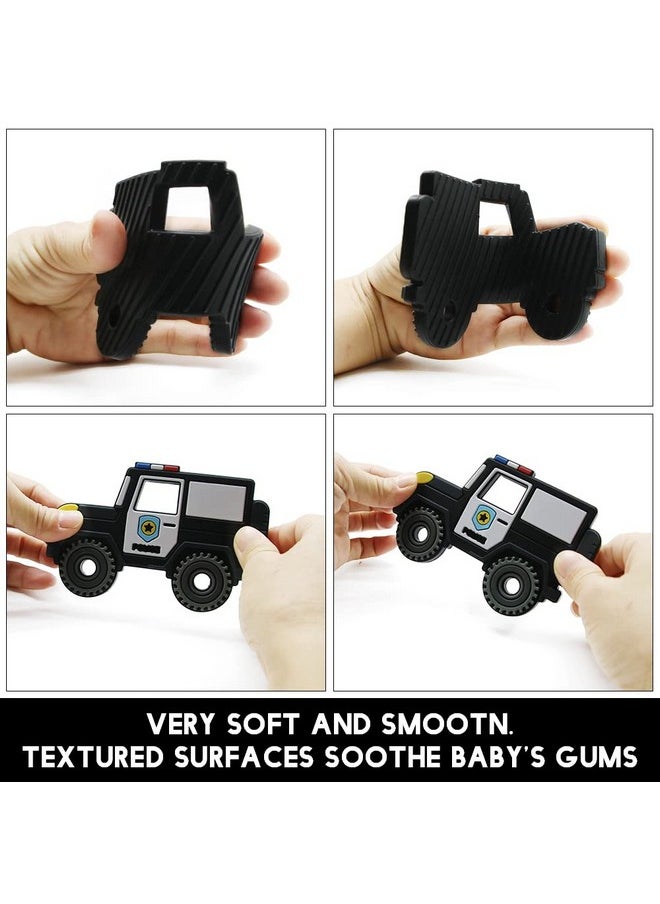 AmazingM - Baby Food Grade Silicone Car Teether Toy With Pacifier Clip Holderteething Pain Relief Toys Gift Set For 3 Months+ Boys And Girlsfreezer Safebpa Free (Police Car Black) - Image 1