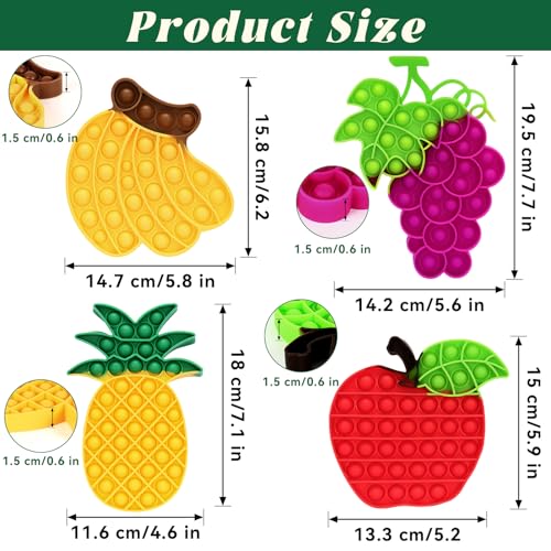 DEARIDAP 4 PCS Fruit Fidget Push Silicone Push Bubble Fidget Sensory Anxiety Relief Squeeze Objects for Adults Classroom Party Favor Apple Banana Grape Pineapple - Image 5