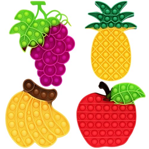 DEARIDAP 4 PCS Fruit Fidget Push Silicone Push Bubble Fidget Sensory Anxiety Relief Squeeze Objects for Adults Classroom Party Favor Apple Banana Grape Pineapple - Image 1
