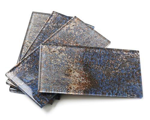 Blujellyfish Glass Subway Tile 3x6 Inch Antique Blue Tiles for Kitchen Backsplash Bathroom Accent Wall Glass Mosaic Tile (Pack of 20) - Image 1