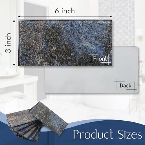 Blujellyfish Glass Subway Tile 3x6 Inch Antique Blue Tiles for Kitchen Backsplash Bathroom Accent Wall Glass Mosaic Tile (Pack of 20) - Image 2