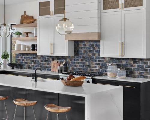 Blujellyfish Glass Subway Tile 3x6 Inch Antique Blue Tiles for Kitchen Backsplash Bathroom Accent Wall Glass Mosaic Tile (Pack of 20) - Image 4