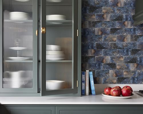 Blujellyfish Glass Subway Tile 3x6 Inch Antique Blue Tiles for Kitchen Backsplash Bathroom Accent Wall Glass Mosaic Tile (Pack of 20) - Image 5