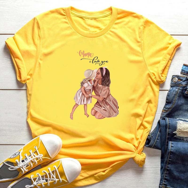 Generic Summer New Super Mom Themed White Tee for Women JZ0461-Yellow
