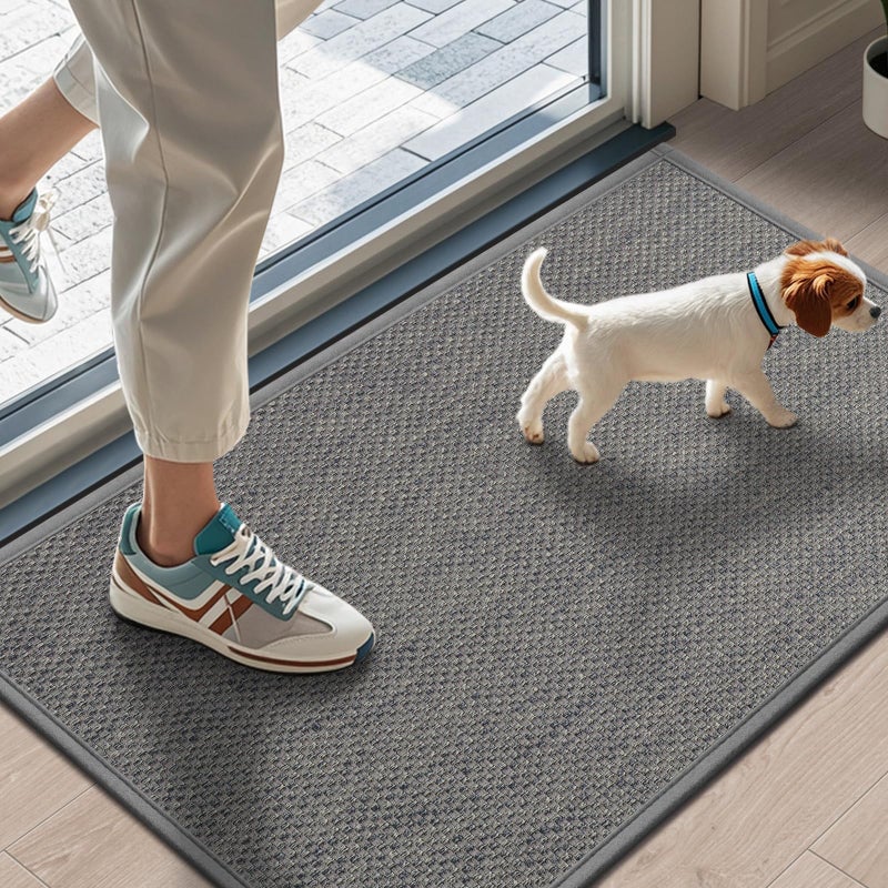 LEKEEPGO Door Mat 17"x29", Non Slip Door Mat Indoor Entrance, Rubber Backing Front Indoor Door mats Washable Absorbent Low-Profile Entryway Entry Resist Dirt Inside Door Mats, Light Grey - Image 1