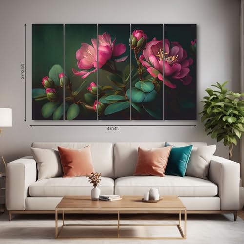 The Castle Decor Beautiful flower Theme Set of 5 Big Size (27x48) Multiple Frames Wall Art Painting for living room,Bedroom,Drawing room,Hotels-Wooden Framed-Digital Painting - Image 2