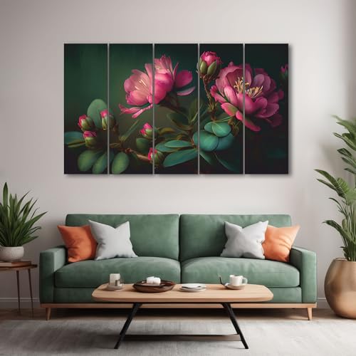 The Castle Decor Beautiful flower Theme Set of 5 Big Size (27x48) Multiple Frames Wall Art Painting for living room,Bedroom,Drawing room,Hotels-Wooden Framed-Digital Painting - Image 1