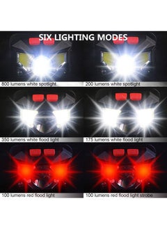 SKY-TOUCH 2-Pack Rechargeable Headlamp Flashlight, 800 Lumens Motion Sensor Head Lamp, Ipx4 Waterproof, Bright White Cree Led & Red Light, Perfect For Running, Camping, Hiking & More  - Image 3