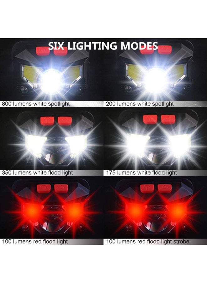 SKY-TOUCH 2-Pack Rechargeable Headlamp Flashlight, 800 Lumens Motion Sensor Head Lamp, Ipx4 Waterproof, Bright White Cree Led & Red Light, Perfect For Running, Camping, Hiking & More  - Image 3