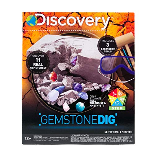 Discovery Kids Gemstone Dig Stem Science Kit by Horizon Group Usa Excavate Dig Reveal 11 Real Gemstones Includes Goggles Excavation Tools Streak Plate Magnifying Glass More - Image 1