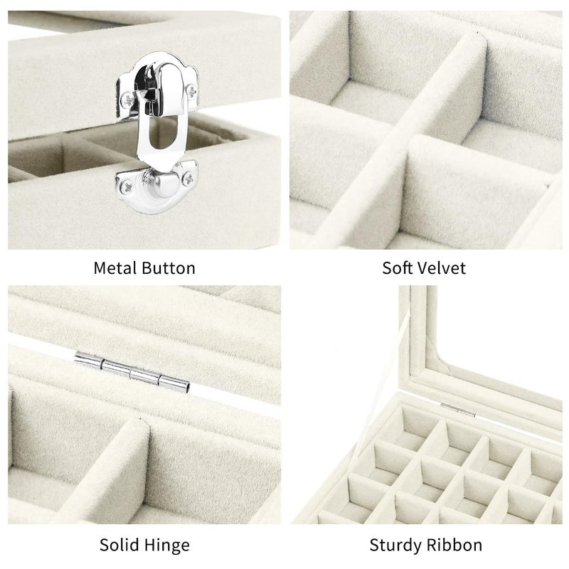 EONGOA Velvet Jewelry Box 24 Grid Jewelry Earrings Display Organiser Box Ring Tray Holder Earrings Storage Case for Girls Women Wife Mom (Beige) - Image 4