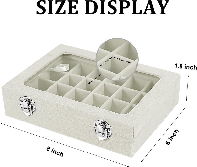 EONGOA Velvet Jewelry Box 24 Grid Jewelry Earrings Display Organiser Box Ring Tray Holder Earrings Storage Case for Girls Women Wife Mom (Beige) - Image 2
