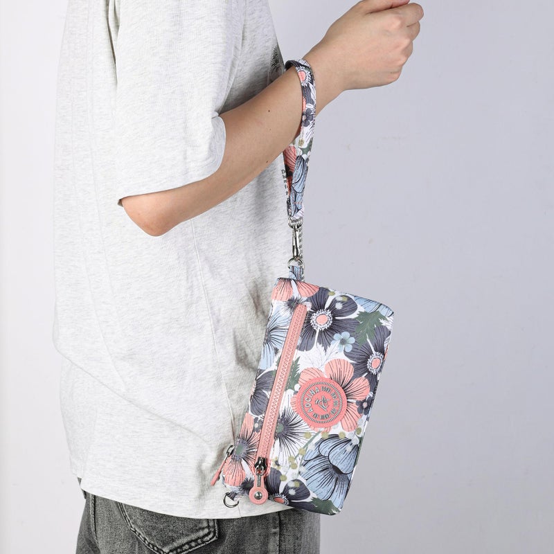 AOCINA Small Wristlet Wallets for Women RFID Blocking Crossbody Purses Nylon Cell Phone Bag for Daily Travel(Floral Pink) - Image 2