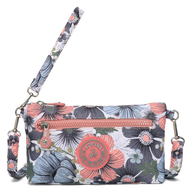AOCINA Small Wristlet Wallets for Women RFID Blocking Crossbody Purses Nylon Cell Phone Bag for Daily Travel(Floral Pink) - Image 1