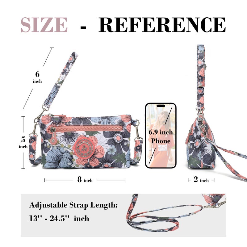 AOCINA Small Wristlet Wallets for Women RFID Blocking Crossbody Purses Nylon Cell Phone Bag for Daily Travel(Floral Pink) - Image 4