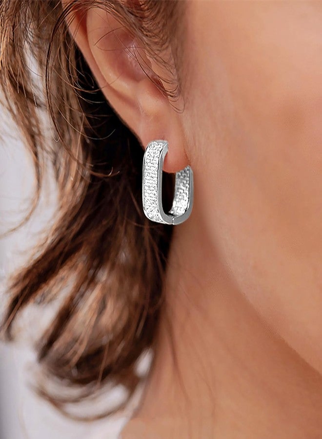 Peora Silver Plated Cubic Zirconia Studded Hoop Earrings Trending Regular Jewellery For Women - Image 3