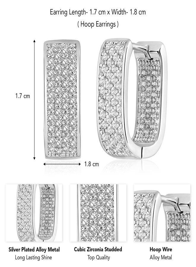 Peora Silver Plated Cubic Zirconia Studded Hoop Earrings Trending Regular Jewellery For Women - Image 4