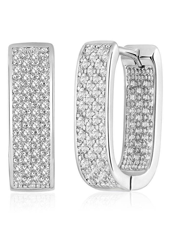 Peora Silver Plated Cubic Zirconia Studded Hoop Earrings Trending Regular Jewellery For Women - Image 1