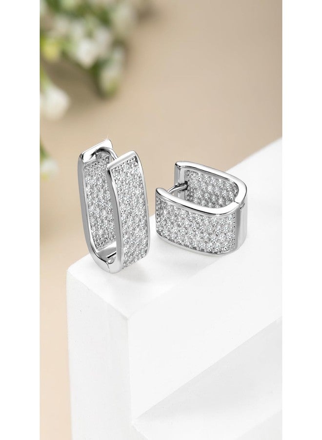 Peora Silver Plated Cubic Zirconia Studded Hoop Earrings Trending Regular Jewellery For Women - Image 2
