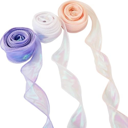 CartHome 3 Pcs Ribbon, Craft Material Organza Ribbon Ribbons Roll Color Organza Lace Gift Wrapping Party Decorations Purple, White, Champagne Pink Set - Image 1