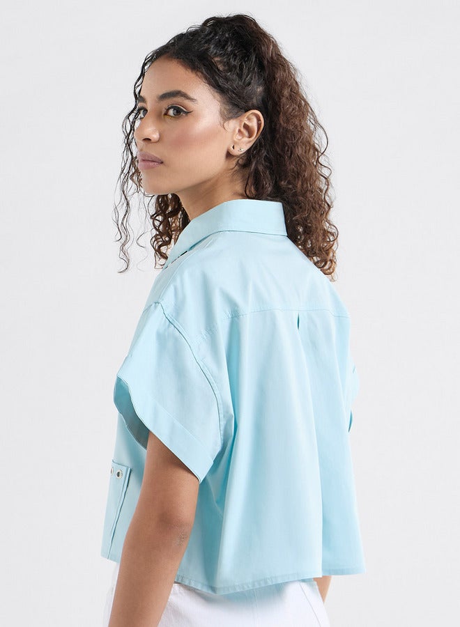 Splash FAV Solid Drop Shoulder Sleeves Shirt with Pockets and Concealed Button Placket - Image 3