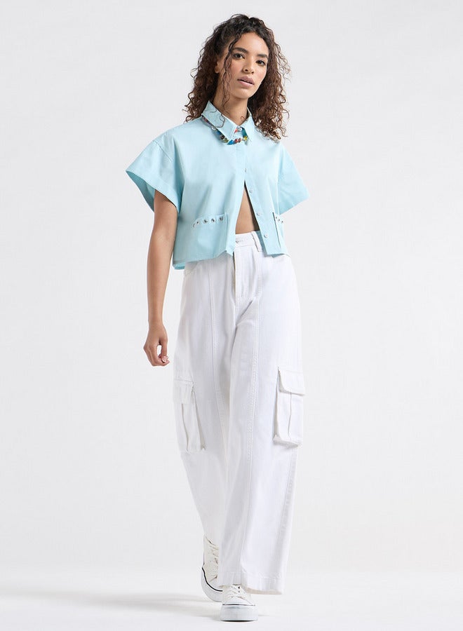 Splash FAV Solid Drop Shoulder Sleeves Shirt with Pockets and Concealed Button Placket - Image 2