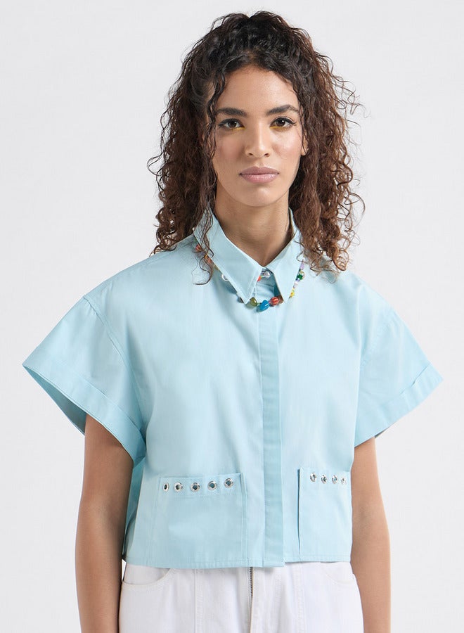 Splash FAV Solid Drop Shoulder Sleeves Shirt with Pockets and Concealed Button Placket - Image 1