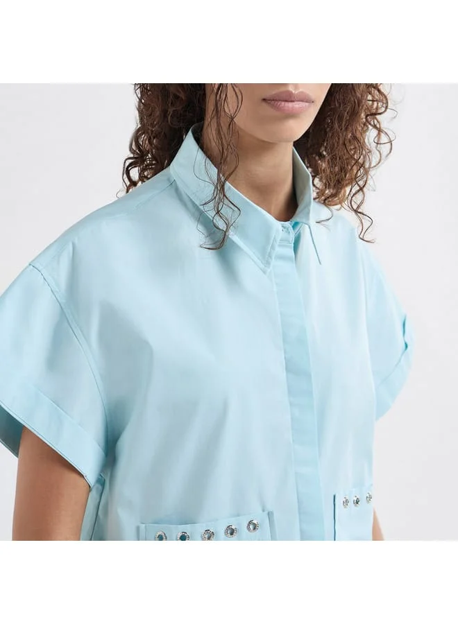 Splash FAV Solid Drop Shoulder Sleeves Shirt with Pockets and Concealed Button Placket