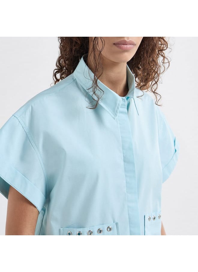 FAV Solid Drop Shoulder Sleeves Shirt with Pockets and Concealed Button Placket  - Image 4