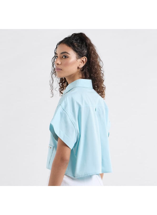 FAV Solid Drop Shoulder Sleeves Shirt with Pockets and Concealed Button Placket  - Image 3