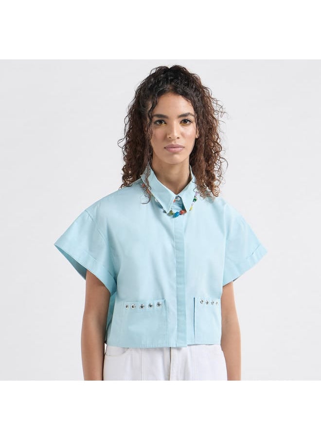 FAV Solid Drop Shoulder Sleeves Shirt with Pockets and Concealed Button Placket  - Image 1