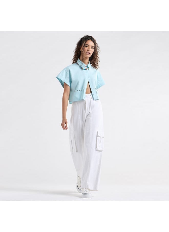 FAV Solid Drop Shoulder Sleeves Shirt with Pockets and Concealed Button Placket  - Image 2